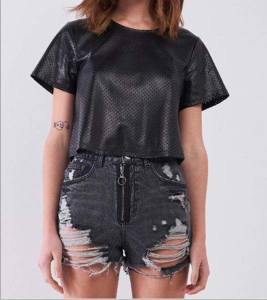 Carli Faux Leather Crop Top